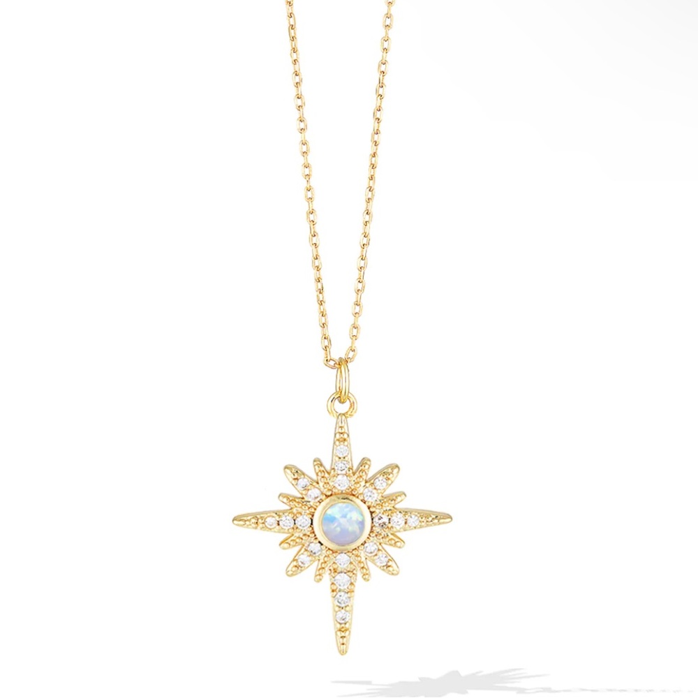Opal Starburst SUNSET AND SEA FOAM Necklace by Glacier Mist Yellow Gold Vermeil